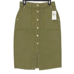Olive Green denim Button-Front Skirt